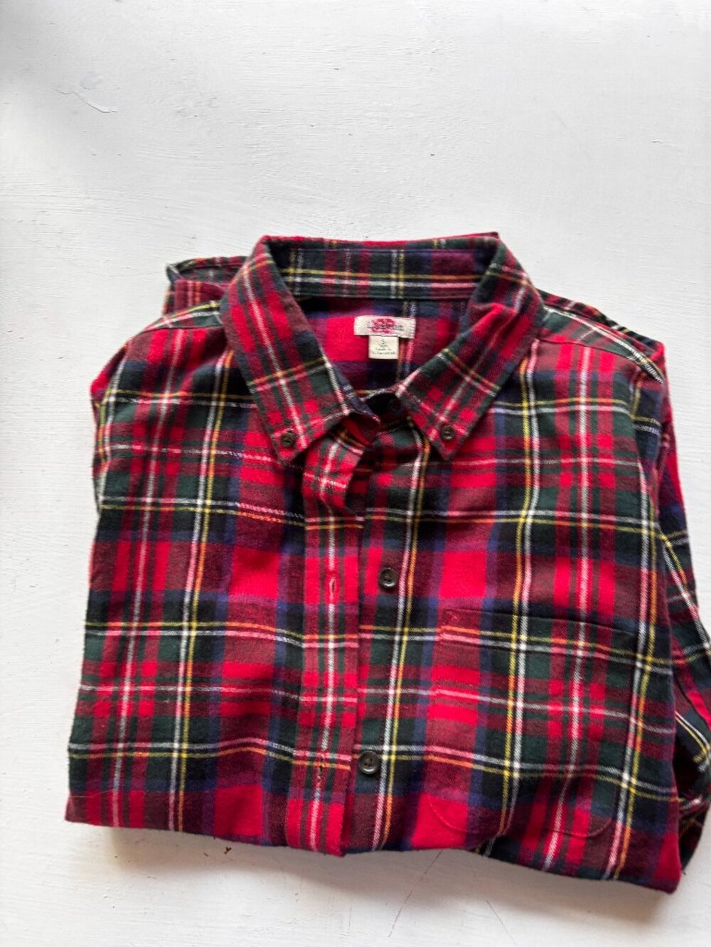 LL Bean Red Plaid Flannel Button Up Top Size S Relaxed Cottagecore Outdoor Cabin